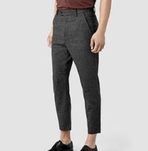 Allsaints Sano Wool Blend Cropped Trouser Grey Sz 32